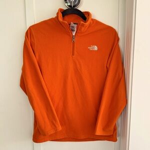 Boys The North Face Fleece 1/4 Zip Up Jacket Long Sleeves Orange, Size L